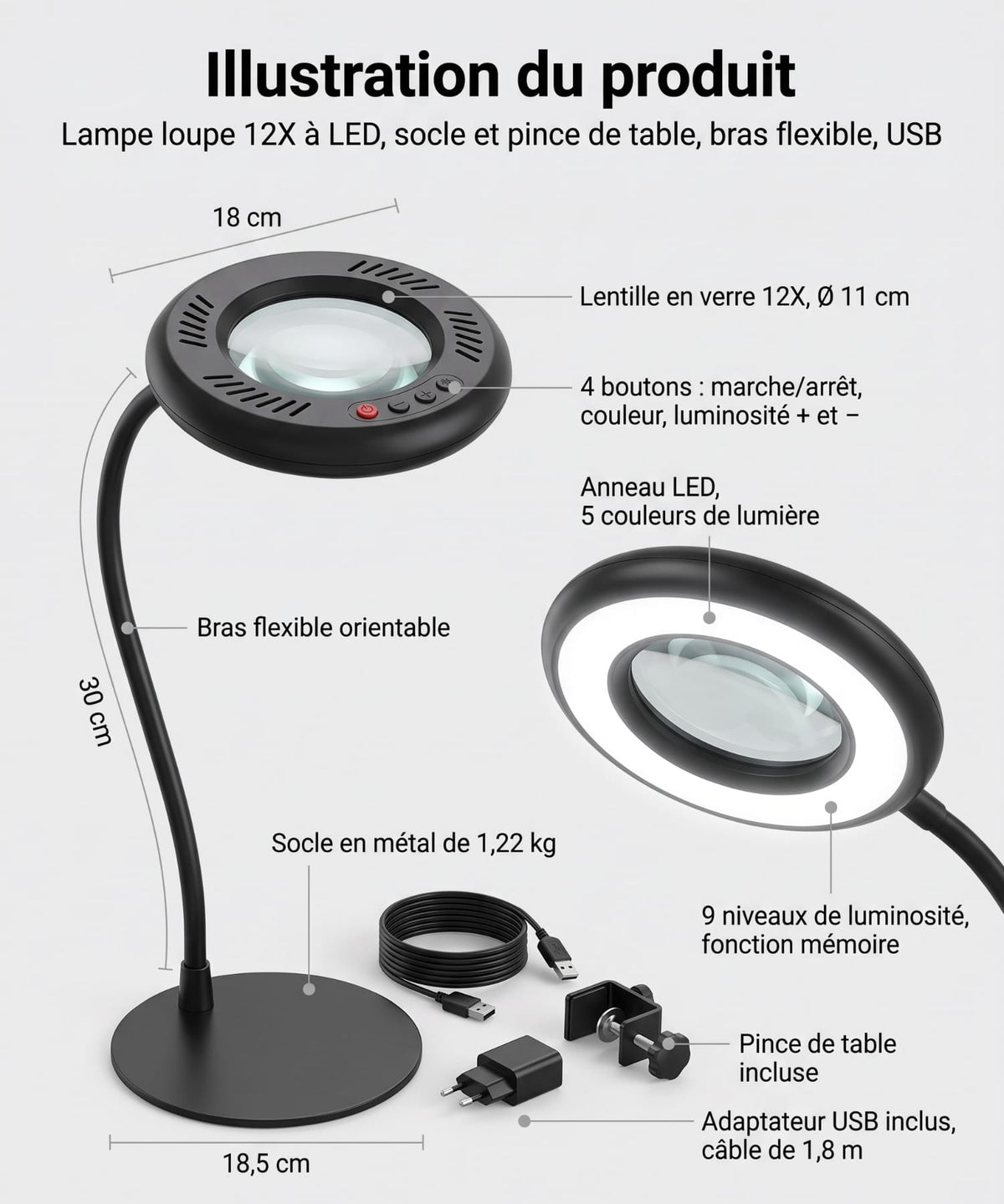 Loupe-LED de bureau