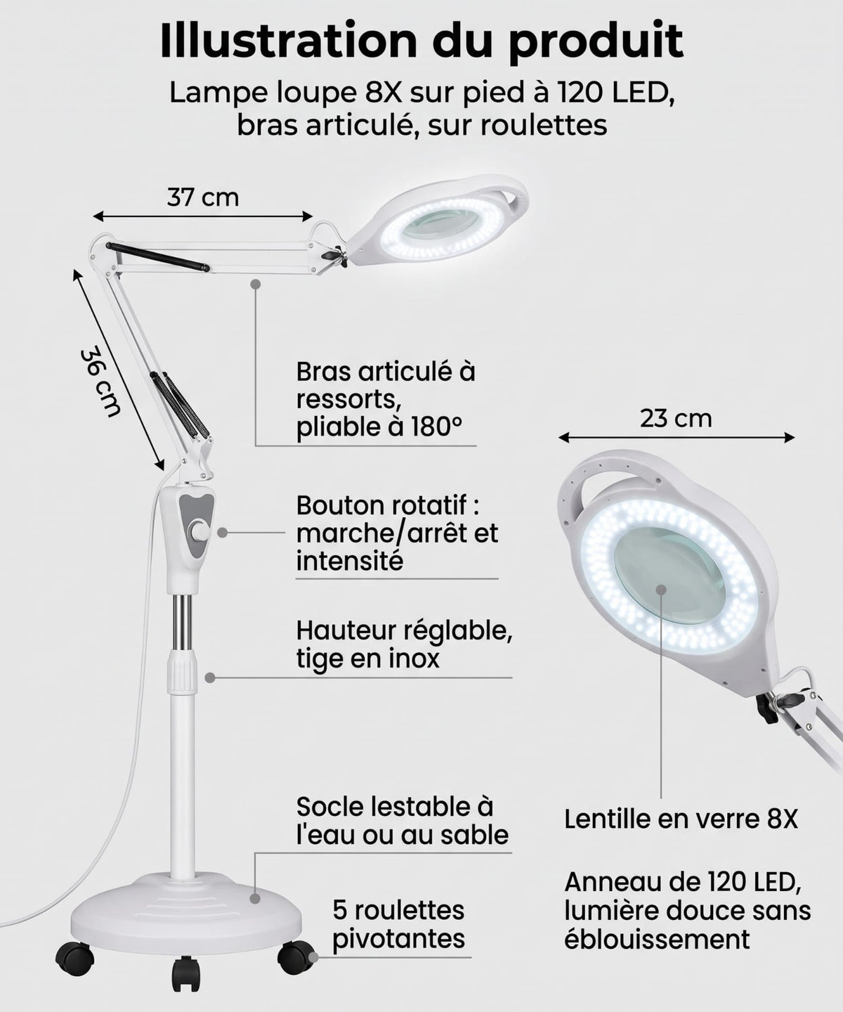 Loupe Éclairée sur Pied