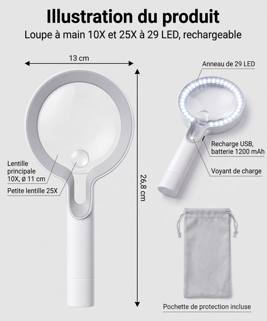 Loupe à main éclairante
